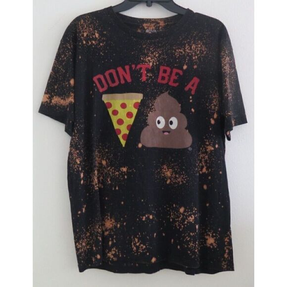 Fashion Nova Men's Sz L Black “Don’t Be A Pizza Sh*t” Bleach Splatter T-Shirt - Picture 1 of 4